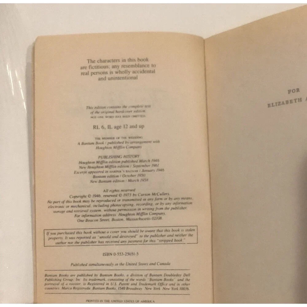 The Member of the Wedding by Carson McCullers (1958, Library Binding)